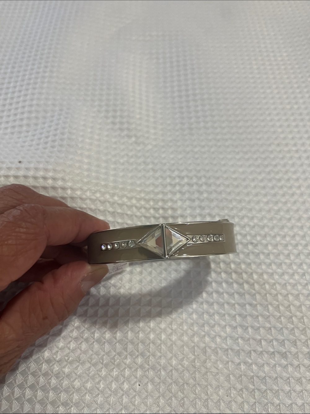 Womens Silver-Tone Crystal Accent Bracelet